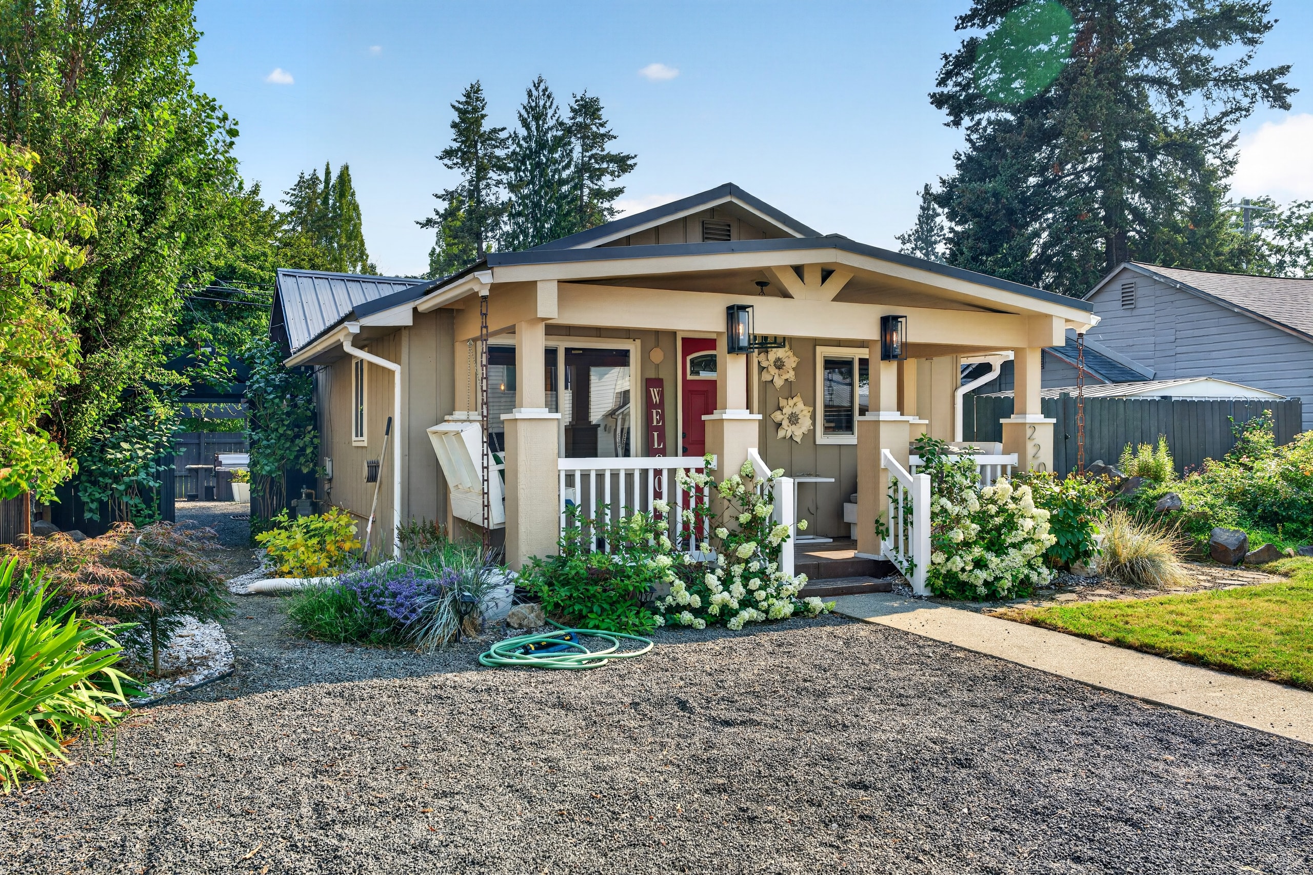 Front exterior angled view with garage